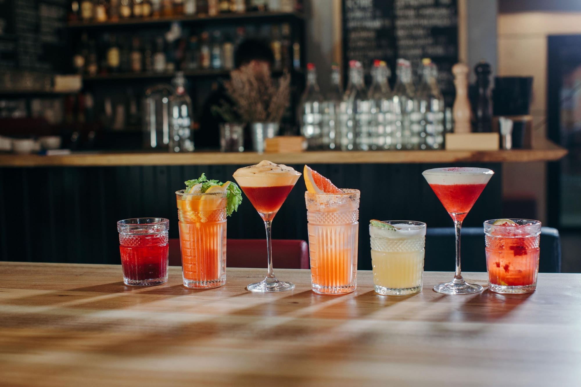 Cocktails served at a bar counter